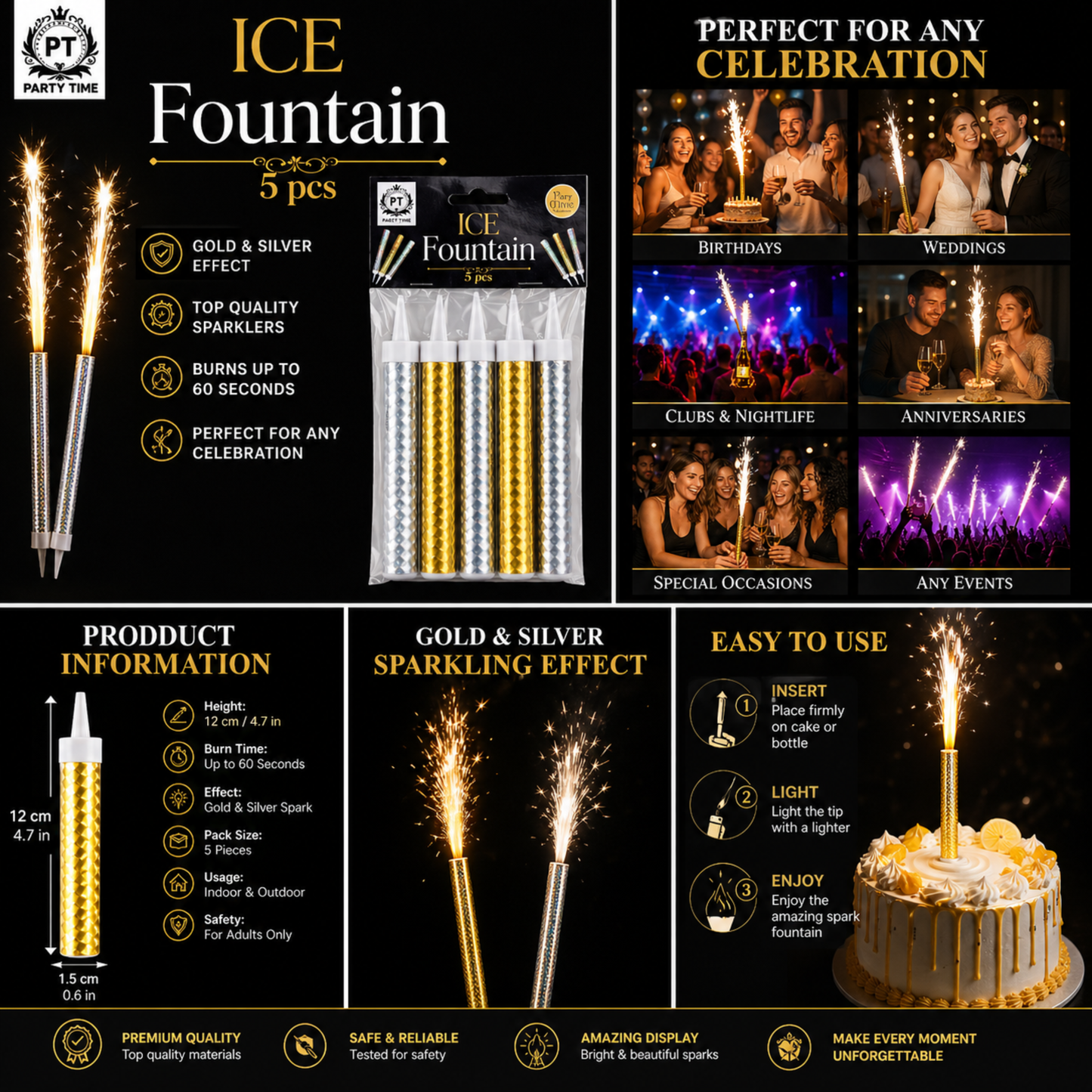 10 x 5 pk Ice Sparkling Fountain Candles - 50 Total