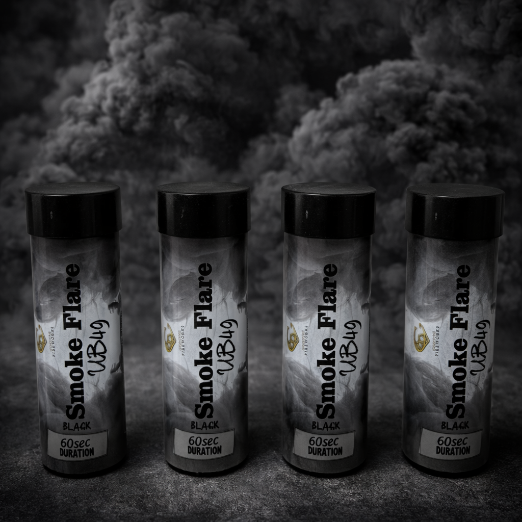 4 Pack Black Smoke Flares – 60 Second Duration | High Density Smoke Bombs UK | Photography, Events, Dramatic Effects
