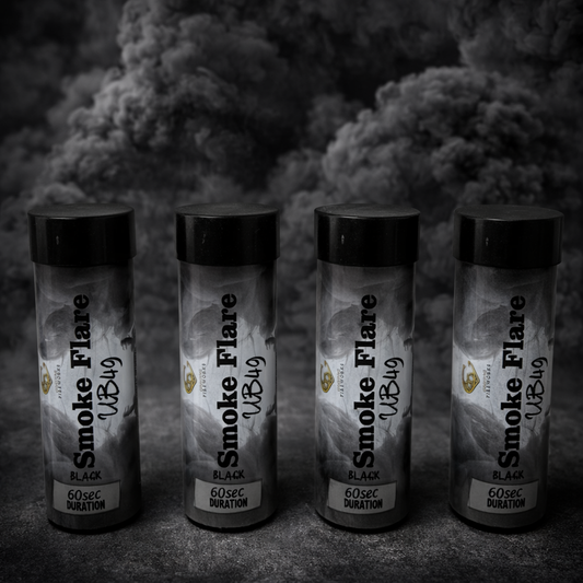 4 Pack Black Smoke Flares – 60 Second Duration | High Density Smoke Bombs UK | Photography, Events, Dramatic Effects