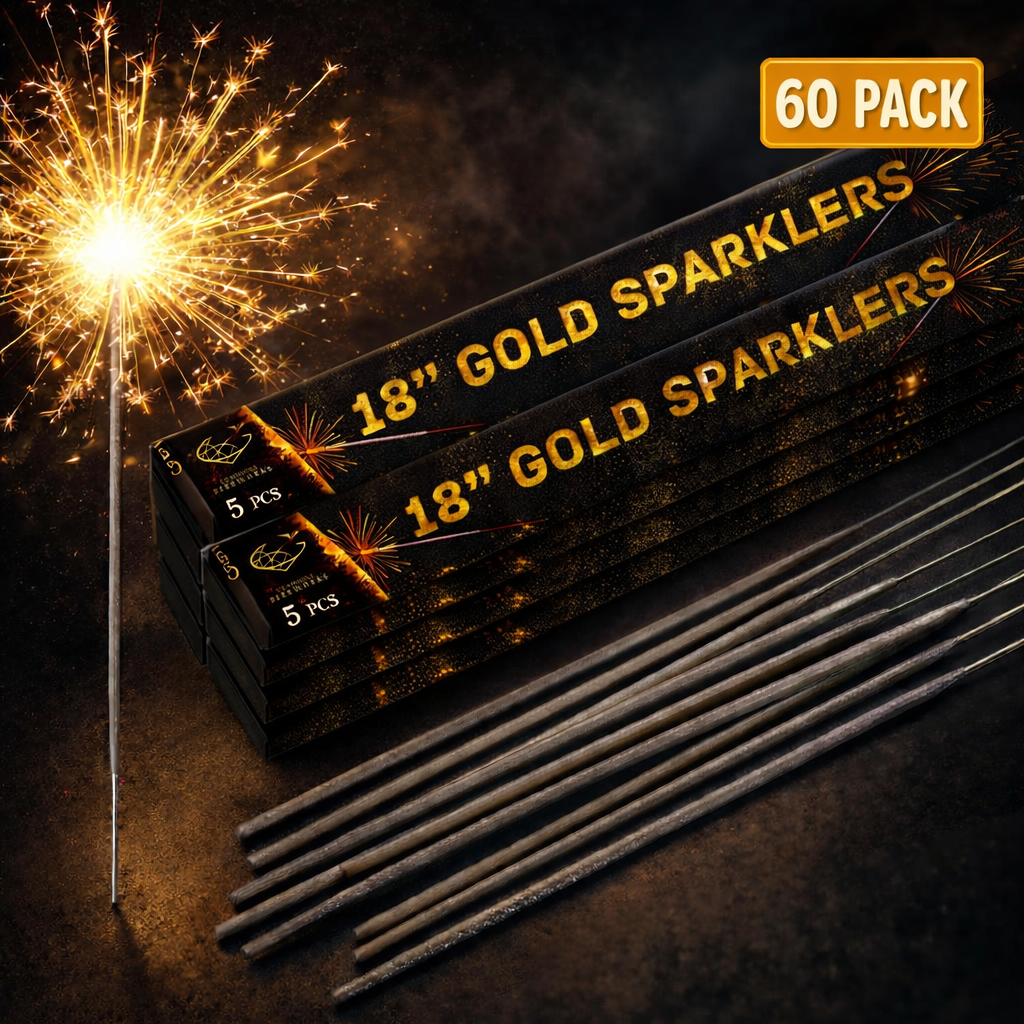 60 Pack 18 Inch Gold Sparklers – Long Burn Wedding Sparklers UK | Party, Birthday, Bonfire Night & New Year Sparklers