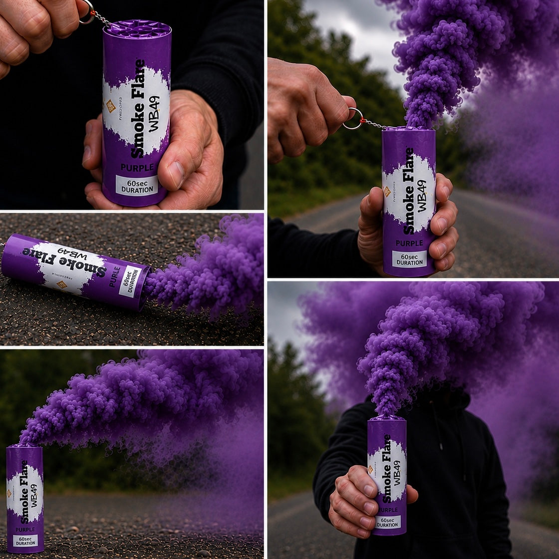 Single purple 60-Second Smoke Flare