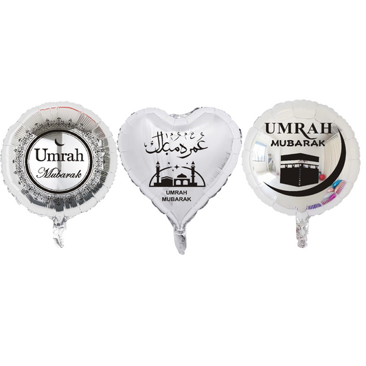 Umrah Mubarak Silver Balloon Set