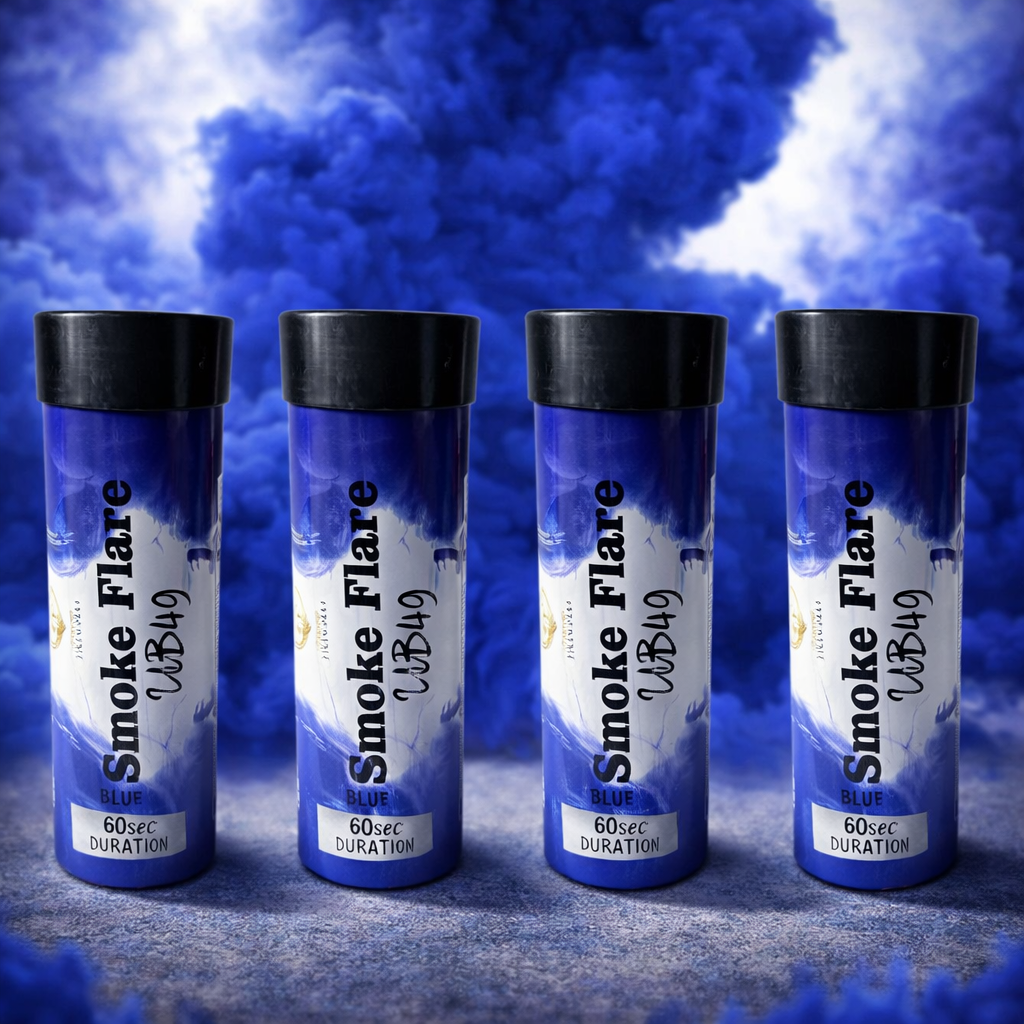 4 Pack Blue Smoke Flares – 60 Second Duration | High Density Colour Smoke Bombs UK | Photography, Gender Reveal, Events