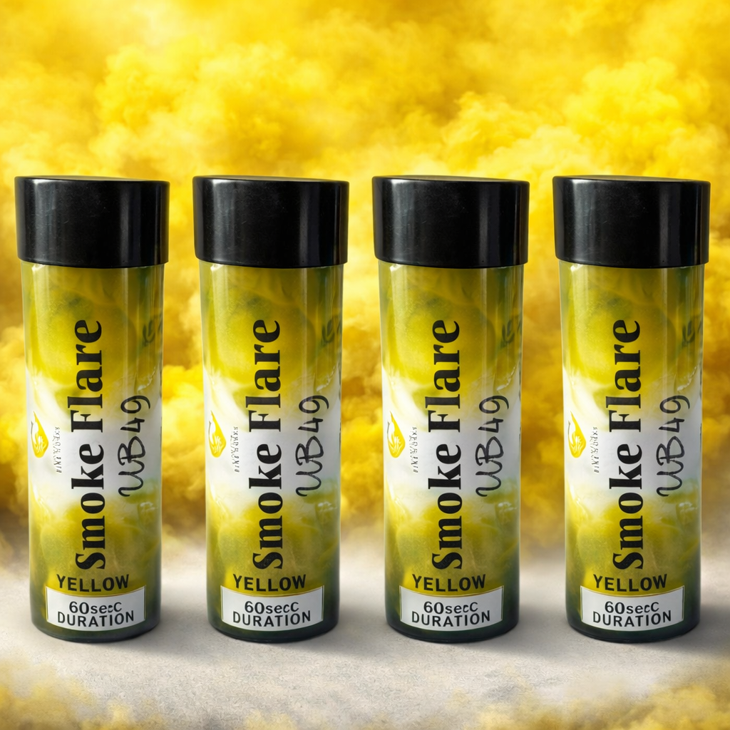 4 Pack Yellow Smoke Flares – 60 Second Duration | High Density Colour Smoke Bombs UK | Photography, Events, Parties